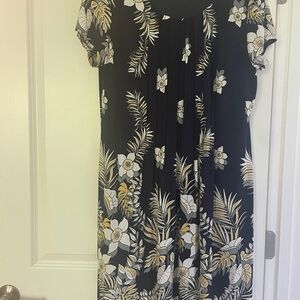 Elegant Perceptions Blue Tropical Mid Knee Dress